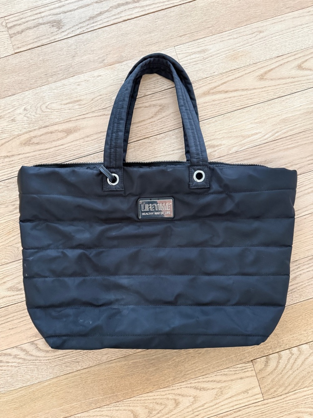 Lifetime Fitness Quilted Black Tote Bag with Top Zip and Pouch